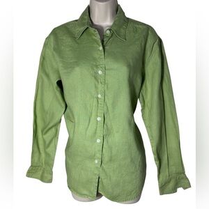 Eddie Bauer Women's 100% Linen Light Green Button Down Shirt Long Sleeve Size M